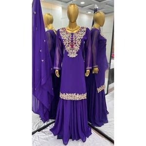 Top de ropa tradicional china de diseñador: conjunto de Plazzo y Dupatta con trabajo de bordado pesado - Product Image 5