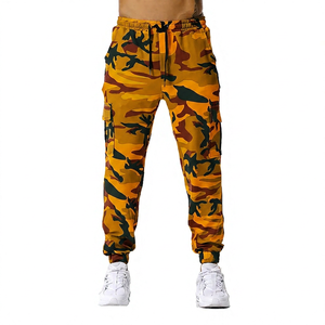 Pantalon de jogging homme en toile de coton taille mi-haute, nouvelle collection, avec taille élastique et empiècements camouflage, devant plat - Product Image 2