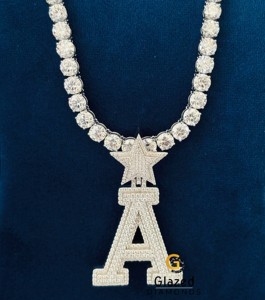 Nouveau pendentif hip-hop pour homme, lettre A personnalisée, entièrement sertie de moissanite VVS taille brillant rond, en or blanc 14K, style glamour - Product Image 1