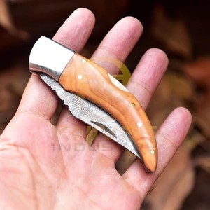 Couteau de poche pliant en acier Damas de qualité supérieure avec manche en bois naturel |   Couteau de chasse et de camping en plein air EDC en gros - Product Image 5