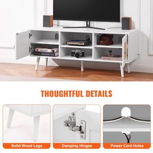 Metà del secolo moderno 55 pollici TV Stand Boho bianco Rattan TV Cabinet con ripiani regolabili per soggiorno sala multimediale - Product Image 5