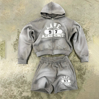 Ensembles de survêtements courts pour hommes, personnalisés, été, unisexe, en coton, 2 pièces, ensemble court délavé à l'acide, sweat à capuche et short