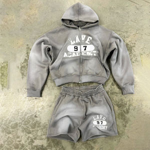 Conjuntos Deportivos Cortos para Hombre, Conjuntos Personalizados de Verano Unisex, Conjunto de Dos Piezas de Algodón para Hombre, Conjunto de Sudadera con Capucha y Pantalones Cortos con Lavado Ácido - Product Image 3