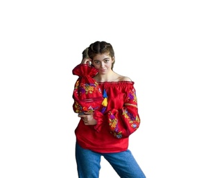 เสื้อเบลาส์แขนยาวสำหรับผู้หญิง,เสื้อแฟชั่นแขนยาวปักลายเปิดไหล่สไตล์ยูเครนสำหรับผู้หญิง - Product Image 3