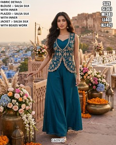 Simar <b>Silk</b> Embroidered <b>Top</b> With Inner And Dupatta Floor Length Traditional Indian Pakistani Wedding Wear Women's Set 160909 - Product Image 2