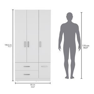 Armadio alto Sebree 71 con 2 cassetti, 4 ante, 3 scomparti, 6 ripiani e asta appendiabiti per la conservazione di vestiti in camera da letto - Product Image 5