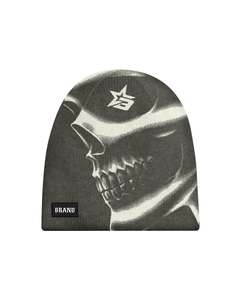 Gorro de Invierno Unisex con Estampado de Calavera en Blanco y Negro, Estilo Urbano, 56-58CM, Tejido por Computadora con Impresión por Sublimación - Product Image 2