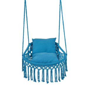 "Navy Boho Macrame Hammock Swing <b>Chair</b> 330LBS Capacity Indoor/Outdoor 2 <b>Padded</b> Cushions for Patio or Bedroom" - Product Image 5