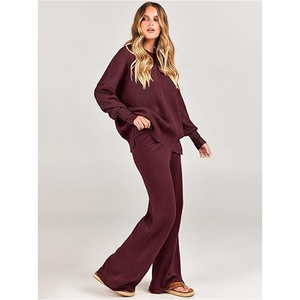 Conjunto de Sudadera y Pantalón de Felpa para Mujer, Diseño Personalizado, Hombros Caídos, Color Sólido, para Invierno, Marca Privada - Product Image 3