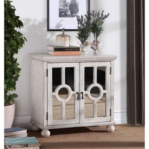 Credenza Moderna in Stile Tradizionale Bianco Antico, Mobile Classico con Specchio e Maniglie Pendenti, Arredamento in Legno per Soggiorno - Product Image 1