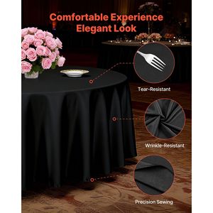 Nappes noires de 120 pouces de diamètre, lot de 10, résistantes aux taches et aux plis, lavables en machine, en polyester - Product Image 3