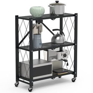 Scaffale Organizzatore Pieghevole a 3 Livelli con Ruote Bloccabili, Nessun Montaggio Richiesto - Unità di Stoccaggio Mobile con Ruote - Product Image 1