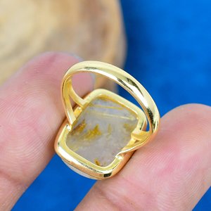 Natural Golden Rutile <b>Cushion</b> Shape Gemstone Handmade <b>Ring</b> 18k Gold Micron Over 925 Sterling Silver - Product Image 4