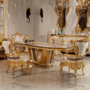 Juego de Comedor de Estilo Europeo Clásico con Madera de Caoba Sólida, Tallado a Mano y Acabado Dorado, Muebles Antiguos - Product Image 2