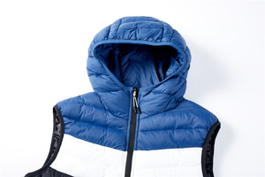 Hooded Men's Winter <b>Puffer</b> Vest Blue <b>White</b> Color Blocking Windproof Zipper Closure Casual Outdoor <b>Jacket</b> Thick Polyester Front - Product Image 3