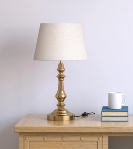 <b>Gold</b> Finish Modern Tabletop Lamp Fabric Drum Shade Decorative <b>Bedside</b> Lamp for Living Room Housewarming - Product Image 5
