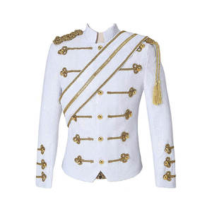 เสื้อแจ็คเก็ตสีดำสำหรับผู้ชาย แต่งขอบสีเขียว คอตั้ง แขนยาว ติดกระดุม ปักลายสีทอง ผ้าโพลีเอสเตอร์/คอตตอน ทรงเข้ารูป - Product Image 6