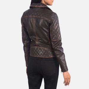 Veste de motard pour femme en cuir véritable, peau de mouton, fermeture éclair, vintage, marron, respirante, imperméable, personnalisable, nouvelle mode - Product Image 3