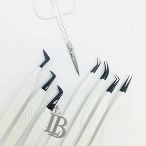Pinzas de Acero Inoxidable de Alta Calidad, Color Blanco con Punta Negra, para Extensión de Pestañas, Mega Volumen, Pestañas de Visón - Product Image 4