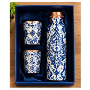 Premium Gift Packaging <b>Vintage</b> Floral Copper Water <b>Bottle</b> Set With Lids Portable Drinkware Black Gold Design Business Gifts - Product Image 6