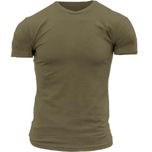 T-shirt décontracté pour homme, vert olive, coupe ajustée, manches courtes, col rond, tricot uni, longueur standard - Product Image 2