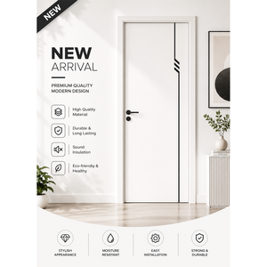 Puertas Interiores Impermeables de PVC WPC Dewoo para Hotel, Villa, Apartamento, Acabado Decorativo con Franjas para Baño, Casa de Campo, Escuela - Product Image 1