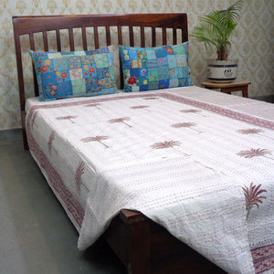 Hand Embroidered Cotton Kantha Twin Quilt <b>Throw</b> Hand Block Printed 150x220 cm Indian Handmade Bedspread Home Export Home Textile - Product Image 4