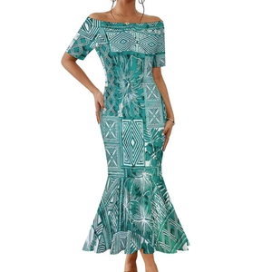 Robe sirène sexy et ajustée à manches courtes, épaules dénudées, imprimé par sublimation, style tie-dye hawaïen tropical - Product Image 6