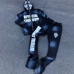 Survêtement d'hiver grande taille de qualité supérieure, effet délavé, broderie usée, à capuche, pour jogging, logo personnalisé, streetwear uni - Product Image 1