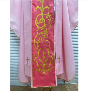 Casulla Mariana de Tela Brocada con Hilo Plateado, Uniformes Eclesiásticos para Pastor, Hecha en Pakistán - Product Image 5
