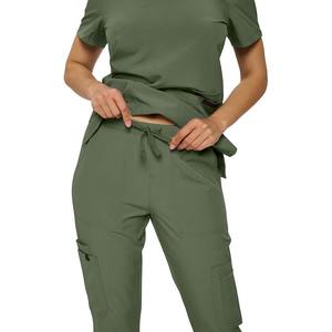 Ensemble de tenues médicales personnalisées pour femmes, extensible dans les 4 sens, col en V, manches courtes, uniforme d'infirmière, pantalon cargo jogger pour hôpital et clinique dentaire - Product Image 4