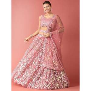 Outstanding Rose Paillettes Net Réception Porter Lehenga Choli - Product Image 1