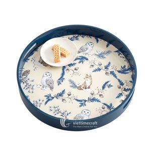 Vintage Eco-Friendly Round Lacquer Serving Tray with Custom Pattern for Daily Home <b>Decor</b> and Hotel Service - Product Image 1