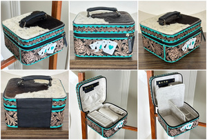 Premium Handmade Western Style Cowhide Leather Jewelry Box Fashionable Hand Tooled Large Capacity Travel Storage Box For Women - Product Image 3