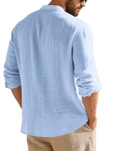 Chemise d'été pour homme, tissée, respirante, col montant, couleur unie, décontractée, confortable, manches longues, en provenance du Bangladesh - Product Image 3