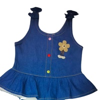 Ensemble 2 pièces en jean lavé 100 % coton respirant pour bébé fille : Haut patchwork sans manches et salopette à bretelles épaules dénudées à pois
