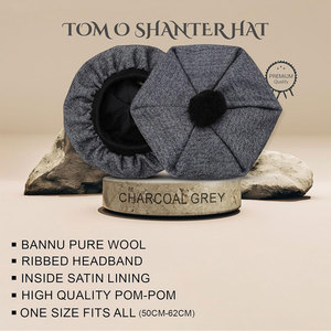 Sombrero Tradicional Escocés Tam o' Shanter Gris Carbón con Pompón, Mezcla de Lana, Personalizado, Venta al Por Mayor - Product Image 2