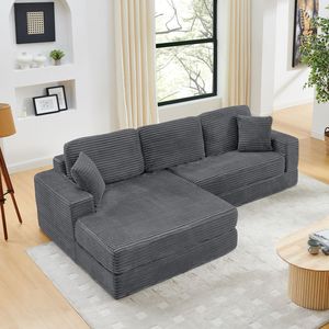 Divano Componibile Moderno Minimalista a L con Seduta Sinistra in Velluto a Coste, Divano Letto Comprimibile Stile B - Product Image 2