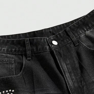 Pantalones Cortos de Mezclilla para Hombre, Estilo Lavado Azul, con Parches, Estilo Urbano, Corte Holgado, Dobladillo sin Rematar, Moda de Verano, Logotipo Personalizado, OEM, ODM - Product Image 5
