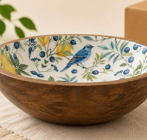 Tazón de madera para servir con diseño de hojas y cítricos mediterráneos para ensalada de frutas a bajo precio - Product Image 5