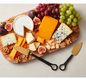 Ensemble de couverts en acier inoxydable PVD doré avec manche noir et épandeur à fromage et trancheur dorés, pour service et ustensiles de cuisine - Product Image 5