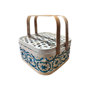 Cesta de Regalo de Lujo para Fiestas, Caja de Regalo Cuadrada de Bambú para Uso Industrial, Cesta de Paja Tejida con Doble Asa, Estilo Picnic Premium Festivo - Product Image 3