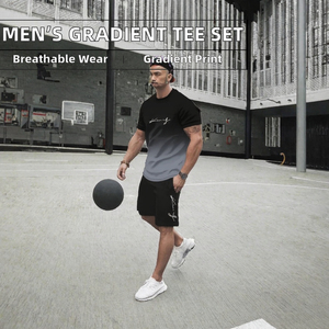 Men's Gradient Color T-Shirt Shorts <b>Set</b> Crew Neck Casual Breathable <b>Knitted</b> Cotton Spandex Summer Wear - Product Image 5