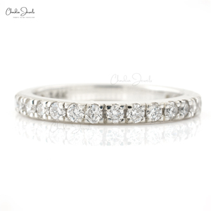 Bague de mariage demi-éternité authentique en or blanc 14 carats avec diamants G-H taille ronde de 1,70 mm pour femme, bijoux de luxe à prix d'usine - Product Image 2