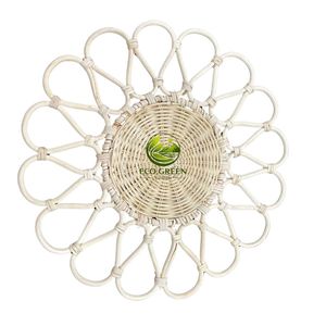 Handmade Round Rattan Wall Decor Placemat <b>Set</b> Boho Woven Straw Hanging <b>Basket</b> Tray Farmhouse Table Mat Heat Resistant Coasters - Product Image 4