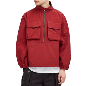 Veste de survêtement unisexe 100 % coton imperméable à capuche, demi-zip, multi-poches, pour le sport et la course, brodée, anti-plis - Product Image 1