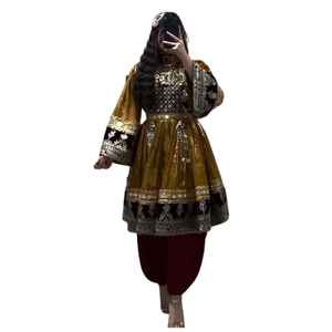 Vestidos de Novia de Alta Calidad Hechos a Mano en Afganistán, Estilo Kuchi Tradicional Tribal Vintage, con Bordado de Encaje, Corte Maxi en A, Color en Contraste, para Mujer - Product Image 1