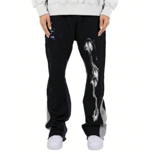 Branded Men's Black Sweatpants With <b>White</b> Graphic Print Elastic Waist Casual <b>Joggers</b> Autumn Style - Product Image 1