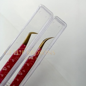 Pince à épiler GETUP BROSONS IMPEX en acier inoxydable à pointe lisse courbée/90 degrés pour extensions de cils, avec poignée diamantée et pointe argentée en forme de cœur - Product Image 3