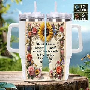 Gobelet isotherme en acier inoxydable 40 oz, motif floral avec citation, pour usage quotidien - Product Image 2